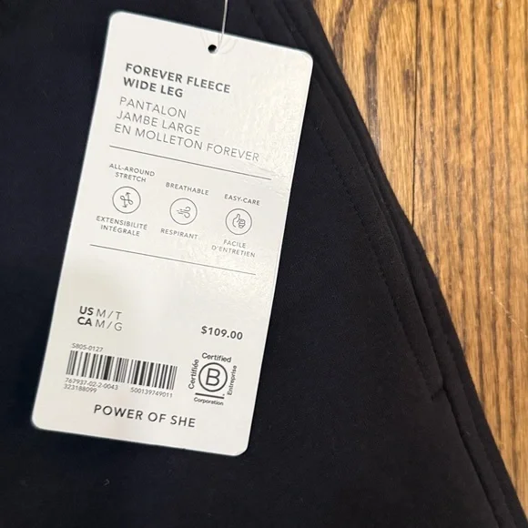 Athleta forever fleece wide leg pant. new. Size medium tall Black nwt #767937 - Picture 7 of 8